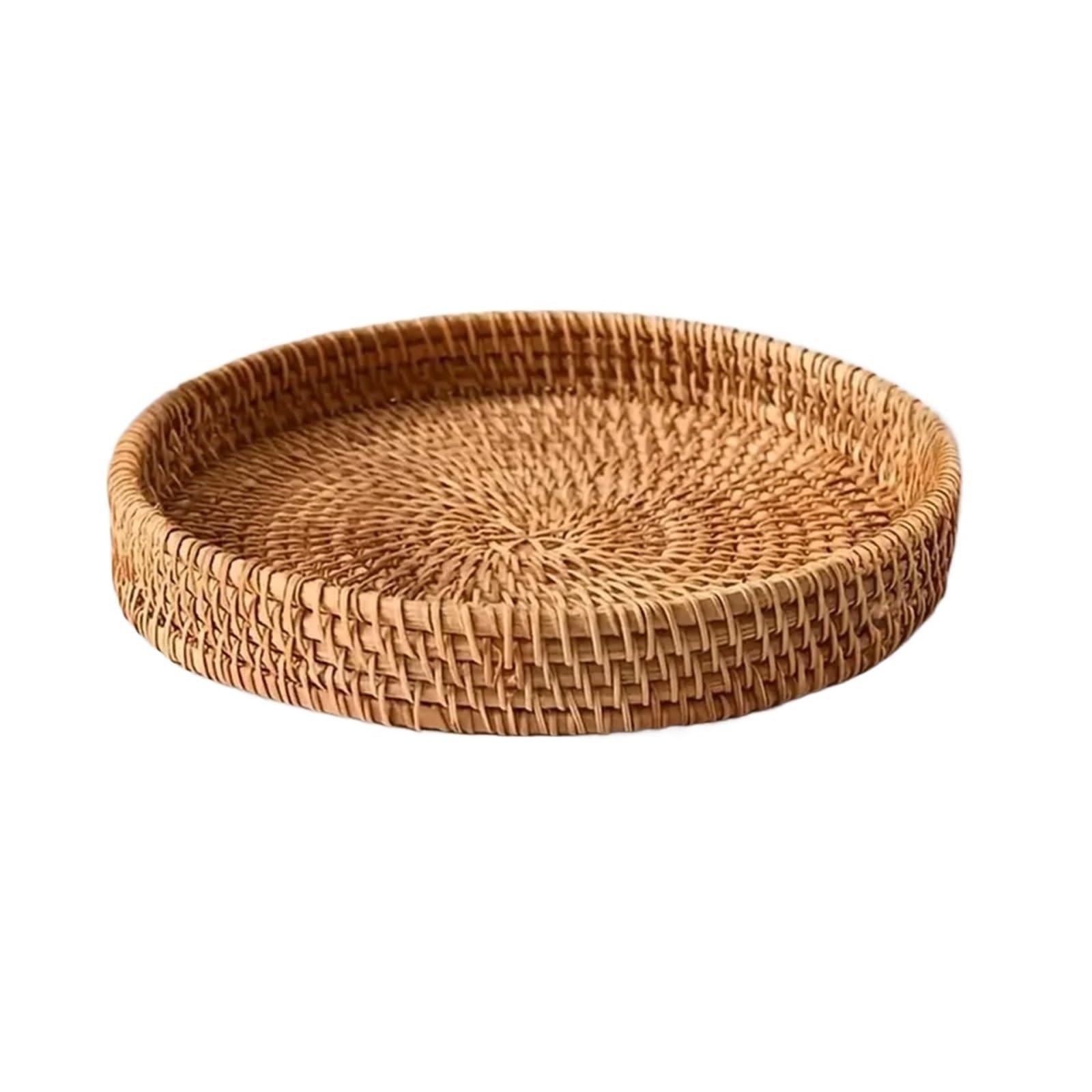Circular Rattan, Storage Basket, Hand Woven, Bread, Fruit And Food Tray, Household Kitchen Supplies for Home(9.45inch)