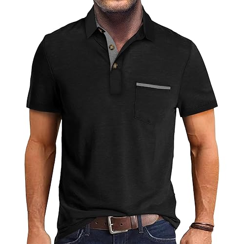 Mens Fashion Polo Shirts Cotton Classic Long Sleeve Thermal Button