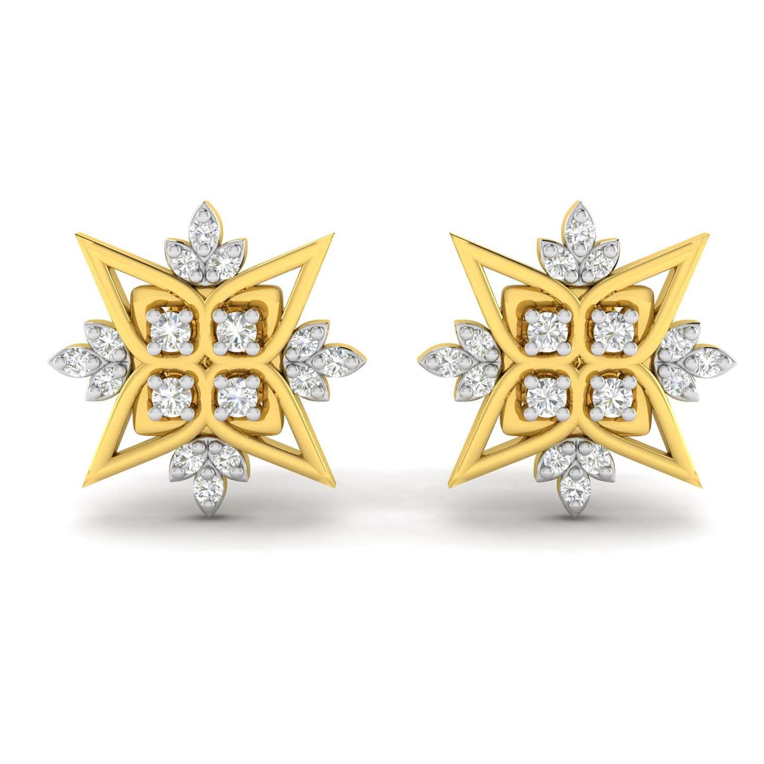 avsar 18k (750) Yellow Gold and Diamond Stud Earrings for Women-picture-25