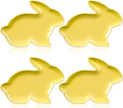Jinei 4 Pcs Easter Bunny Shaped Plates Ceramic Serving Candy Dishes Rabbit Dinner Tray Salad Dessert Appetizer Plates Dinnerware for Easter Party Spring Garden Tea Party SuppliesYellow