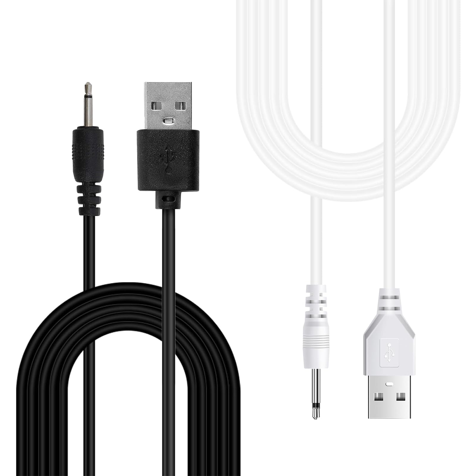 Neyeau Massager Wand Fast Charging Cable, USB To DC Replacement Charging Cable For Wireless Massagers, Replacement 5v Power Supply Usb Charger Cable To DC (2 Pack, Black + White)