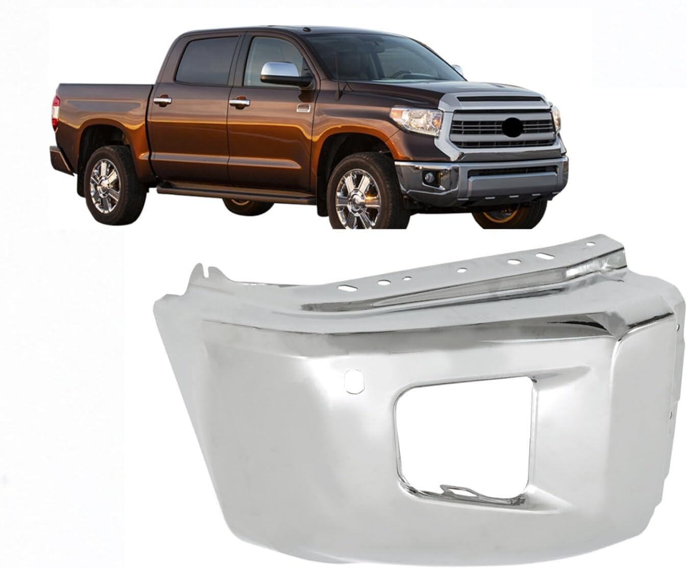 LABLT Front Bumper End Cap Passenger Side Right RH Chrome Steel with parking aid sensor holes Replacement for Tundra 2014 2015 2016 2017 2018 2019 2020 2021 TO1005185 521120C050