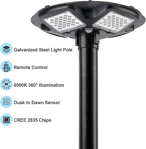 Miniatura 5 de HCOOR - Lámpara de poste para exteriores con poste de 98 pulgadas, IP67, impermeable, luz solar de atardecer a amanecer, para camino de paisaje con