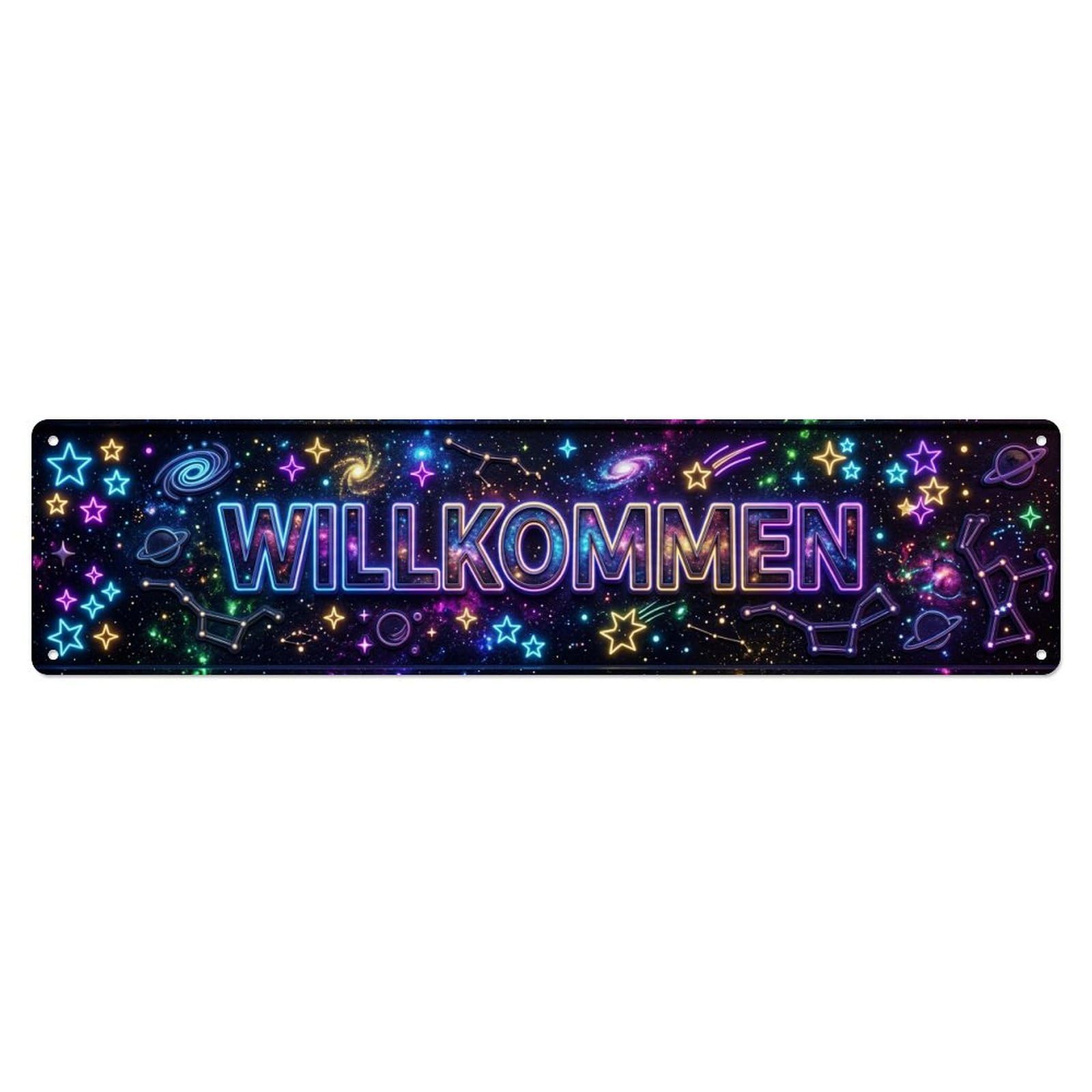 Neon Starfield Space Galaxy Welcome Metal Tin Sign
