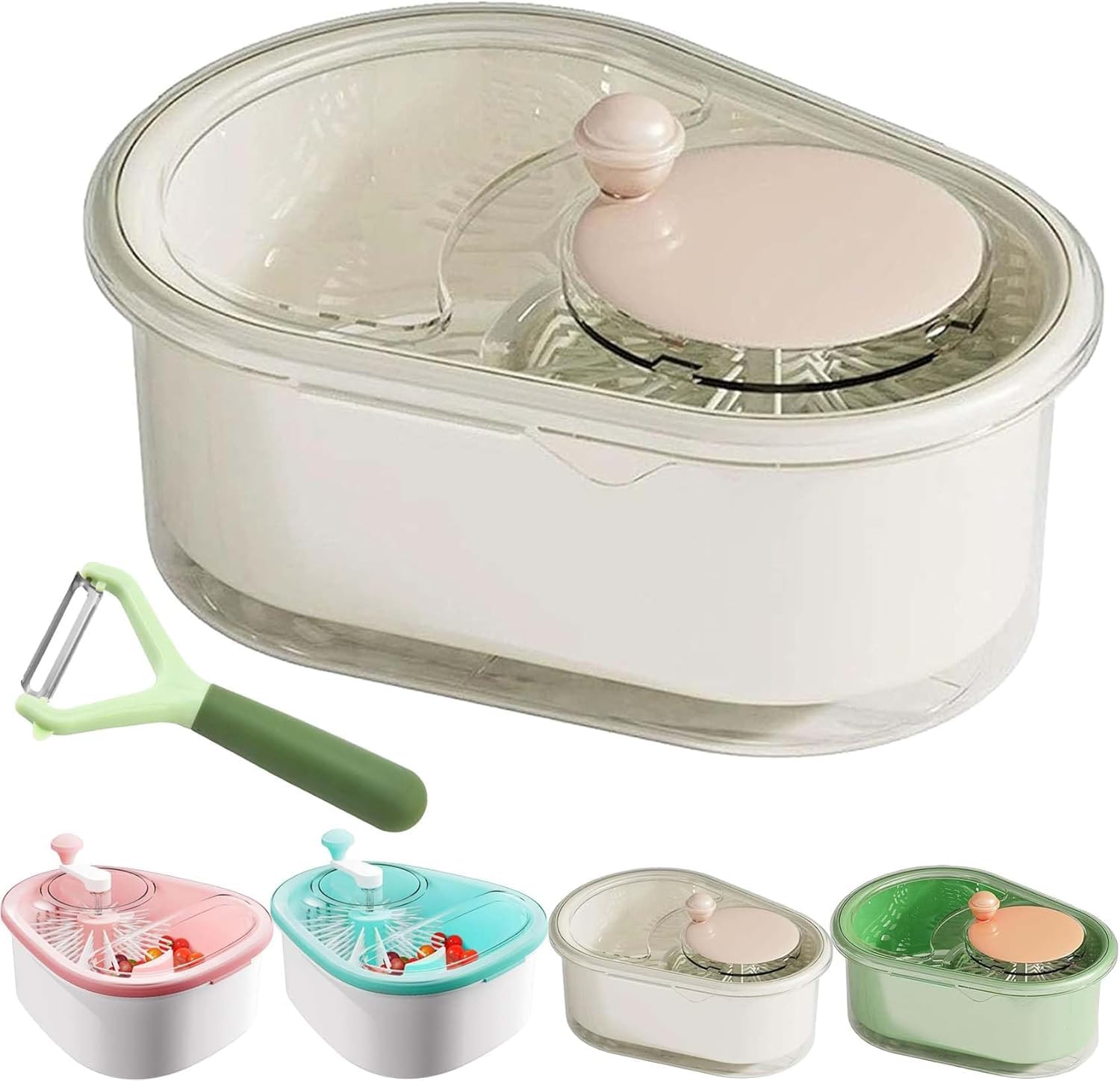 Frutta Cleaner Spinner, Scrubber portatile per frutta con coperchio, centrifuga per frutta e verdura, con scolapasta e ciotola, centrifuga per frutta e colino con spazzola per cucina (blu)