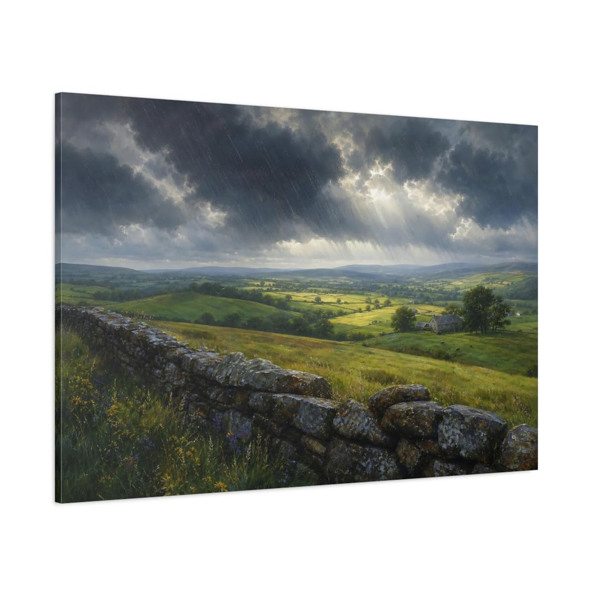 Nature Valley Landscape Green Canvas Wall Art Print – Traditional Living Room, Above Sofa 48×32 inch (120×80 cm) - Horizontal / 1.25 inch (3 cm)