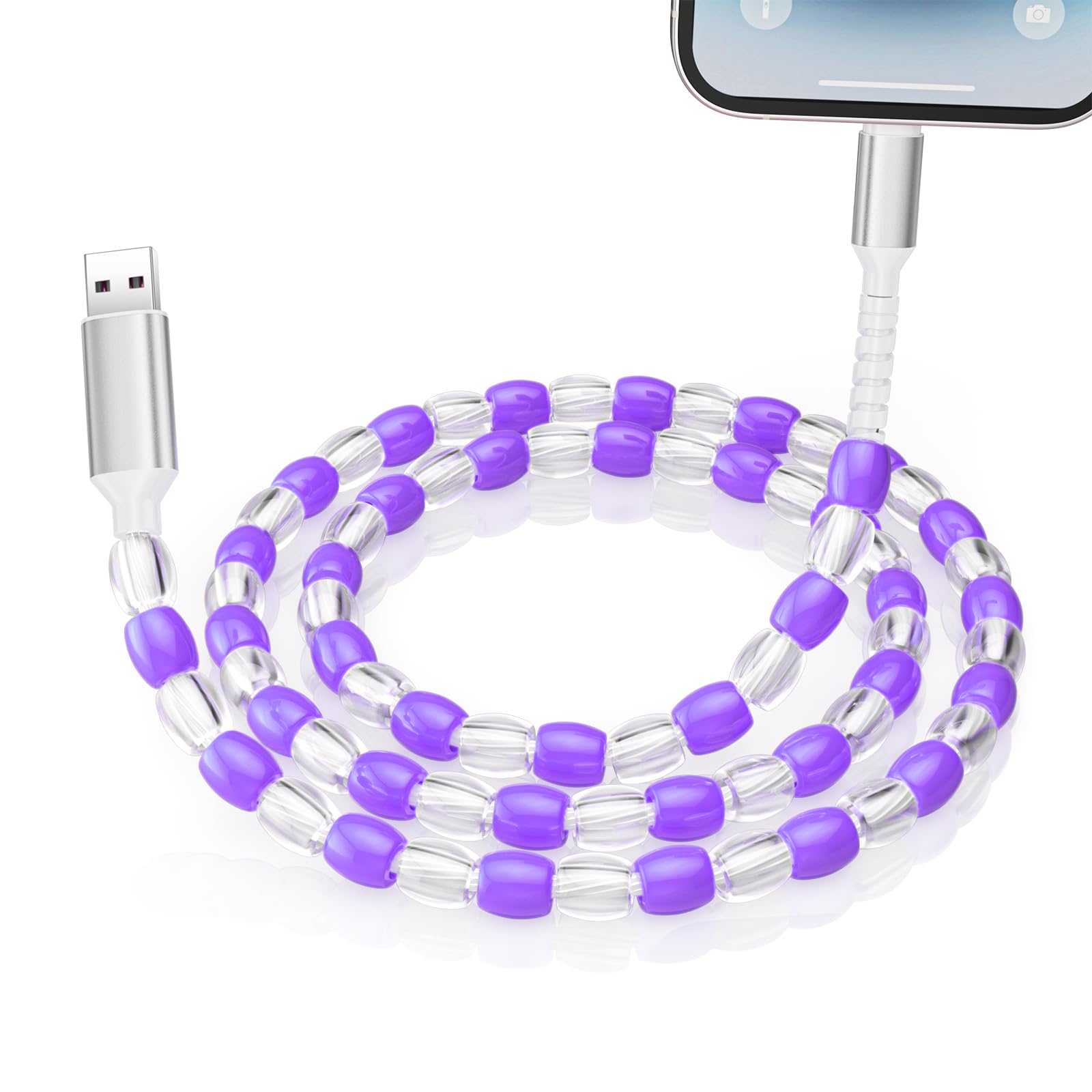 Coolden for iPhone Charger Cord 60W for iPad Charger Fast Charging Cable Starry Purple Beaded Glowing Charging Cord