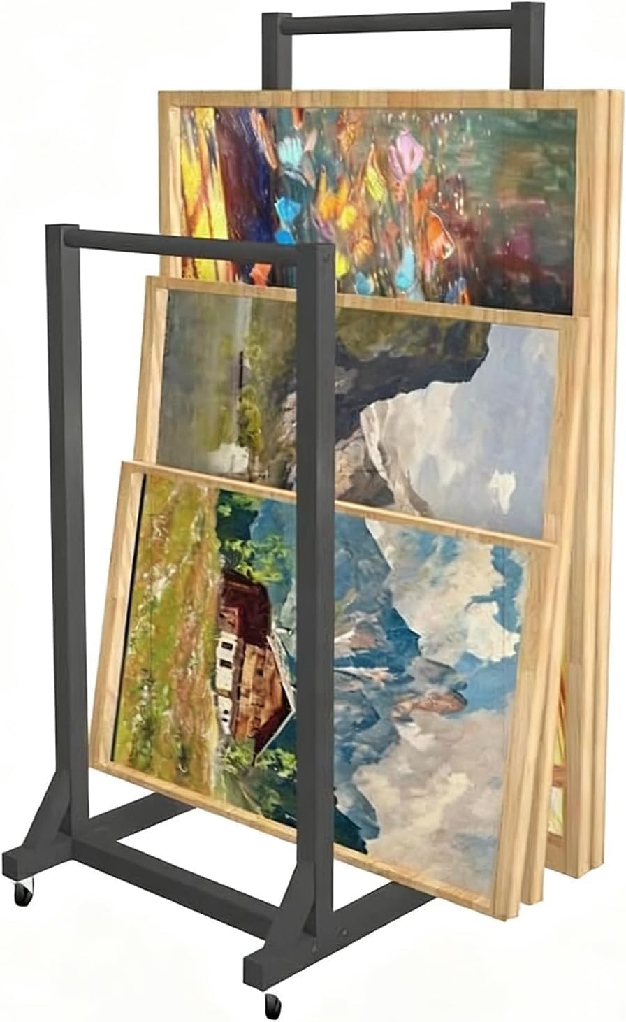 Large Capacity Floor Crafts Drying & Print Holder Drawing Boards Organizer for Gallery Studio Home, Rolling Art Canvas Storage Shipping Carton Rack with Wheels(Style1)