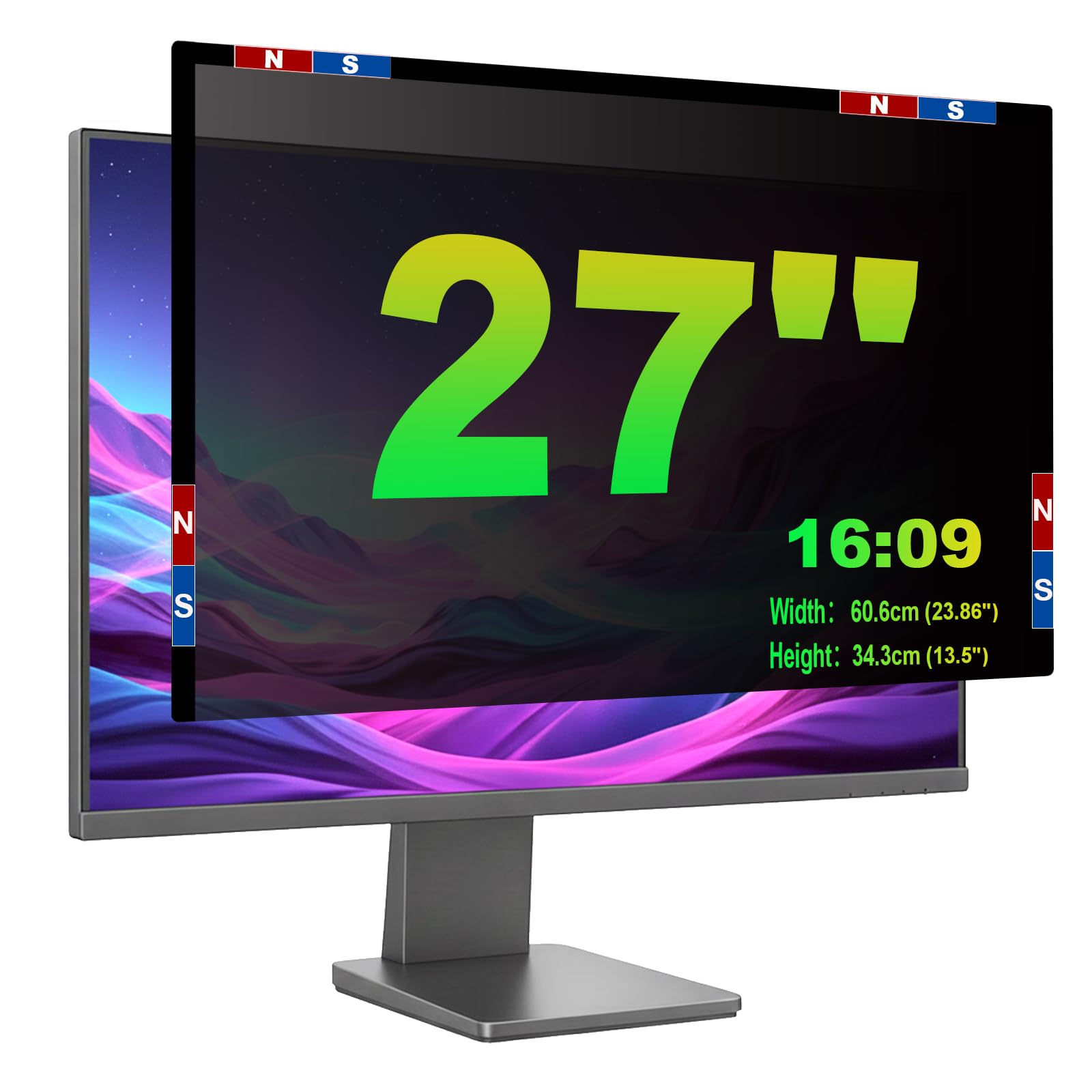 Magnético Protector de Privacidad Monitor 27 Pulgadas 16:9 - Filtro Luz Azul & Anti-Reflejo, Desmontable | Filtro de privacidad de Doble Cara para Superficies Planas y Curvas