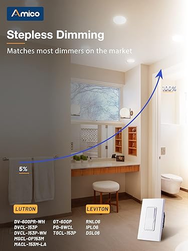 Miniatura 4 de Amico Paquete de 1 lámpara de techo empotrable LED ultrafina de 6 pulgadas 5CCT con caja de conexiones, 2700K3000K3500K4000K5000K seleccionable, 12W