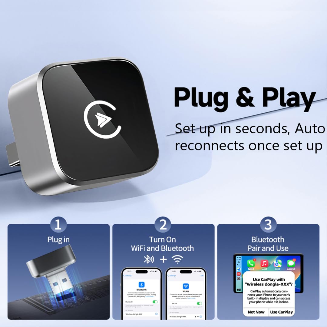 CarPlay Wireless Adapter & Android Auto Wireless Adapter - 2026 Upgraded, Converts Wired Android Auto & Car Play to Wireless, Plug & Play, Wireless Android Auto Adapter UK, Wireless CarPlay Adapter UK — view 2