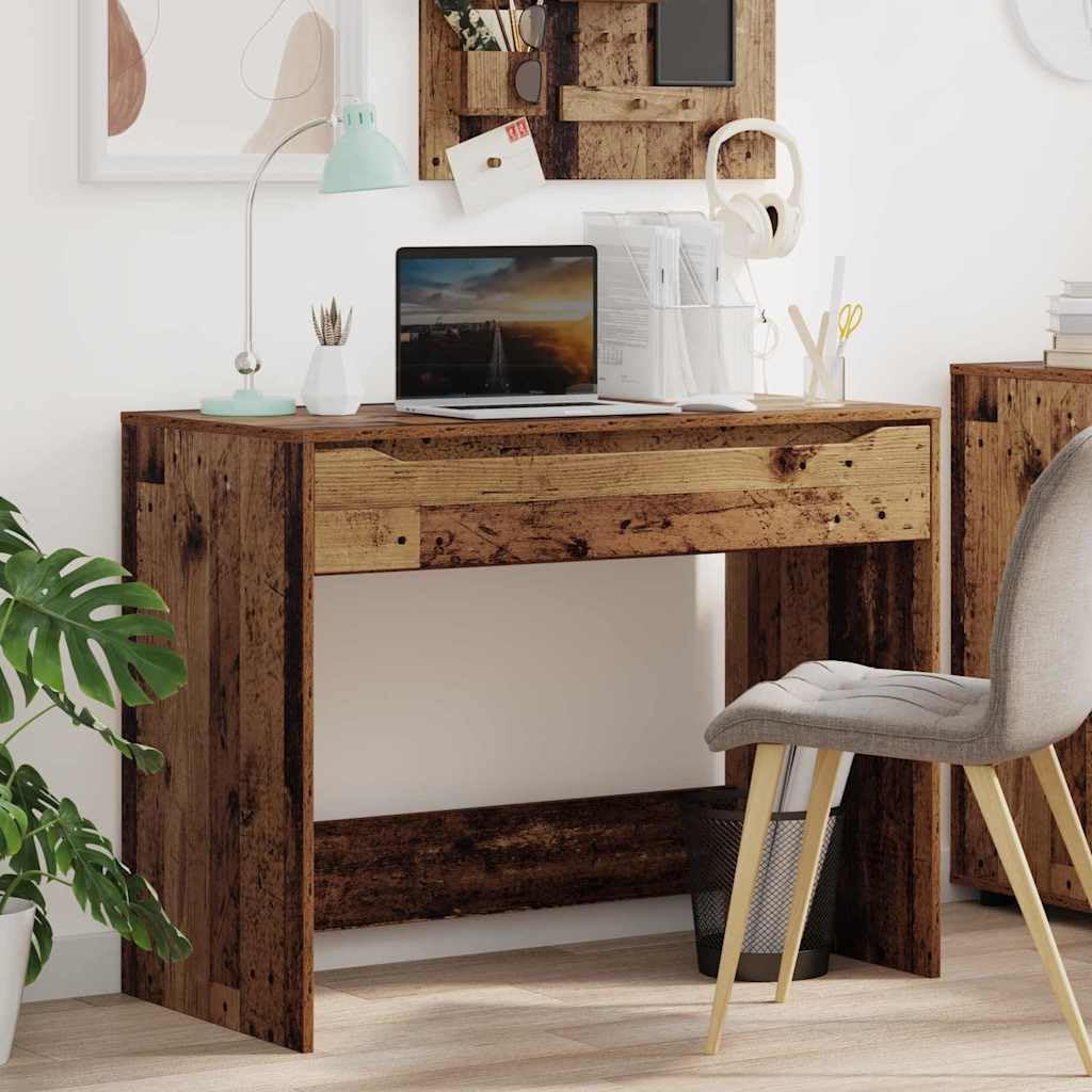 Scrivania effetto legno vecchio, 100 x 50 x 78 cm, materiale in legno, robusto scrivania per computer con cassetto, moderno tavolo da ufficio per casa, tavolo da lavoro durevole, versatile