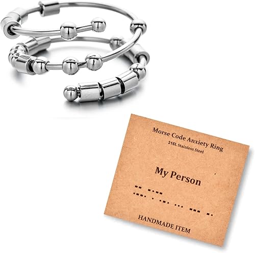 Anillos con código morse para mujeres y hombres, divertidos regalos inspiradores, anillos de acero inoxidable para ansiedad y ansiedad, anillo