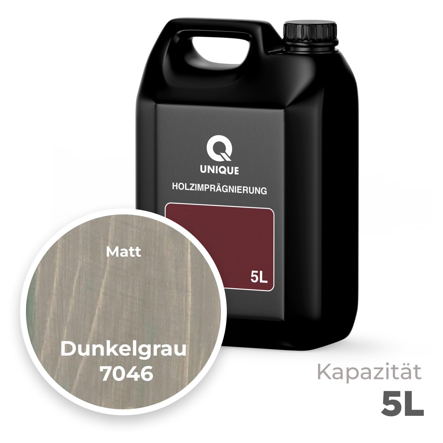 Q UNIQUE Holzimprägnierung Farbton 2in1 5L | Dunkelgrau 7046 Holzschutz für außen & innen | Wetterfest & UV-beständig | Für Zäune, Gartenmöbel, Terrassen, Holzfassaden
