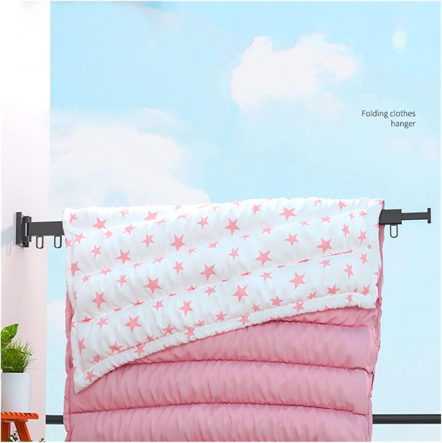 Folding Drying Rack Clothes Shelf Outdoor Balcony Hanger Without Punching Simple Indoor Hanging Rod,