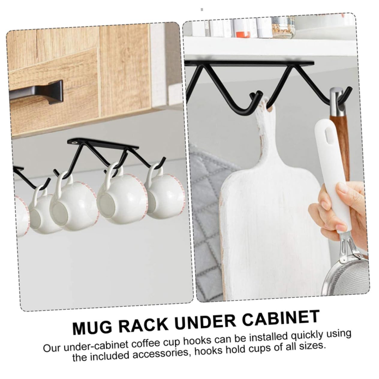 IMIKEYA 4 Set Allacciare Appendiabiti Per Tazze Domestiche Portabicchieri Sottopensile Cucina Portabicchieri Per Uso Domestico Staffa Per Tazza Domestica Black Ferro Da Stiro 2 Pezzi * 4