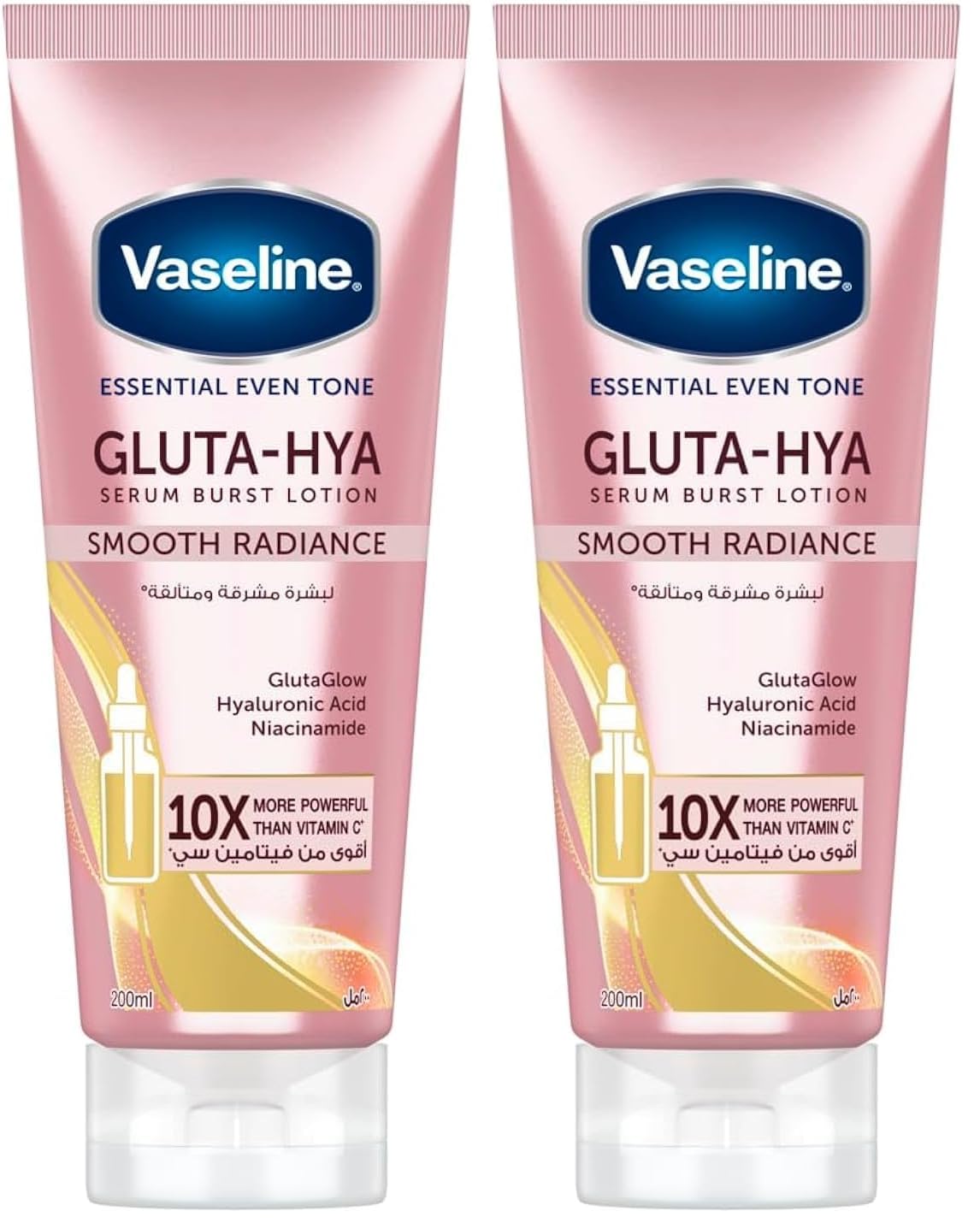 Vaseline Essential Even Tone Body Lotion Smooth Radiance, Gluta-Hya Serum Burst, 10X More Powerful than Vitamin C, Deeply Moisturising, 200ml (Pack of 2)