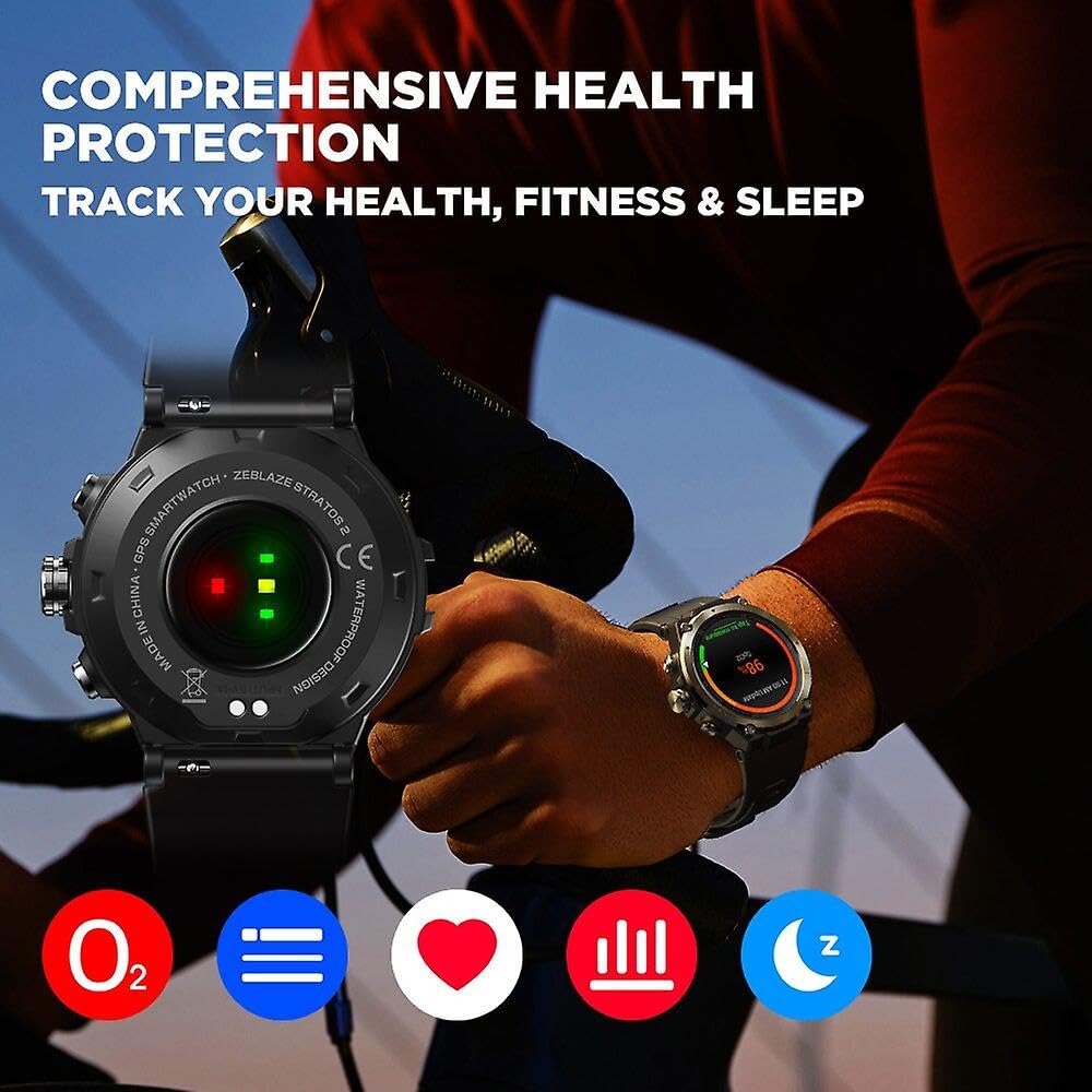 Zeblaze Stratos 2 Montre intelligente GPS Affichage Amoled Moniteur de santé 24 h 5 ATM Longue durée de vie de la batterie Smartwatch pour homme