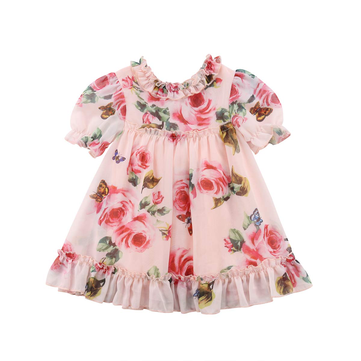 Lefyira Baby Kids Girls Dress Sleeveless Watermelon Print Ruffle Hem Princess Sundress Summer Casual Outfit (3-4T, J-Pink)