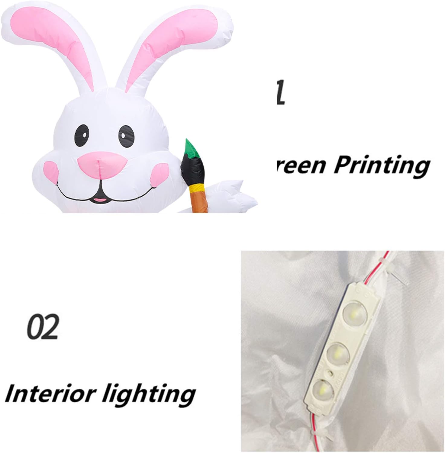 Firlar 6FT Lighted Easter Inflatable Bunny Holding Paintbrush and Egg Outdoor Indoor Easter Holiday Decorations, Yard Lawn Inflatables Home Family Outside Decor, White and Blue : Patio, Lawn & Garden