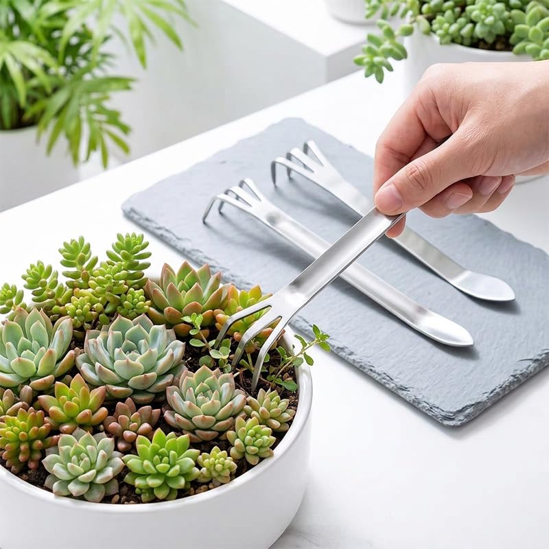 Set de 3 rastrillos de acero inoxidable para raíces miniatura 1