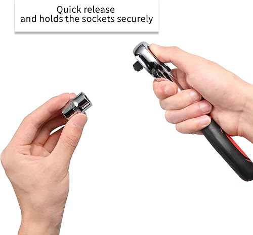 Miniatura 7 de Egofine Juego de 12 llaves de trinquete de 12 y 38 pulgadas, juego de llaves de vaso con 10 enchufes y mango de trinquete de liberación rápida de 2