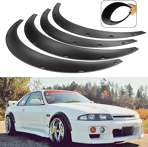 Miniatura 3 de Negro 4pcs 31.496 in 35.039 in Universal Exterior Fender Flares Flexible Car Body Kit Arcos de Rueda