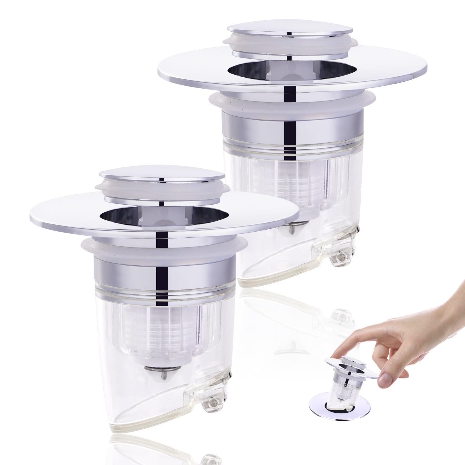 Eichzer Universal Bathroom Sink Stopper 2 Pack, Upgraded Pop Up Bathroom Drain Stopper Wash Basin Bounce Drain Filter with Hair Catcher, Anti-Clogging Strainer Stopper Fits 1.25-1.57 Inch Drain Holes