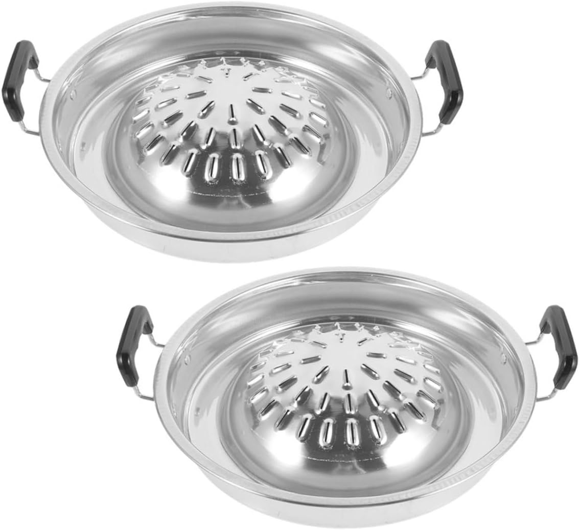 2pcs Portable Bbq Grill Pan Lid Korean Style Grilling Tray for Outdoor Cooking Indoor Use Easy to Reduction Design