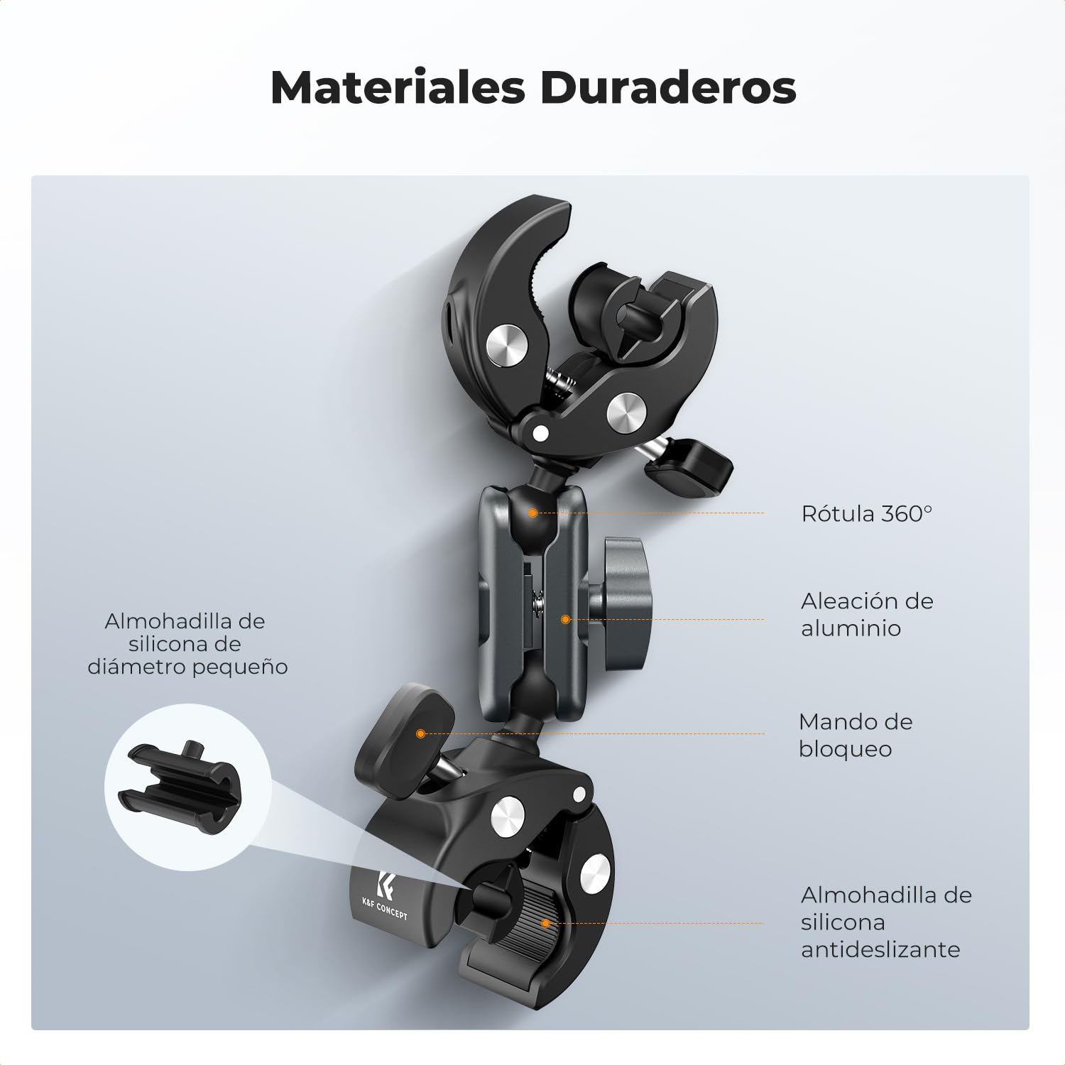 K&F CONCEPT Soporte de Cámara con Doble Abrazadera Súper y Cabezal de 360°, Montaje para Manillar de Bicicleta/Moto, para Poste, Trípode, Mesa, Bandera, Sombrilla — view 6