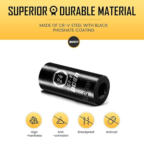 Miniatura 4 de BOEN 12" unidad de enchufe de impacto profundo, enchufe de impacto premium, enchufe de 24 mm, métrico, 6 puntas, acero Cr-V con marcaje láser -