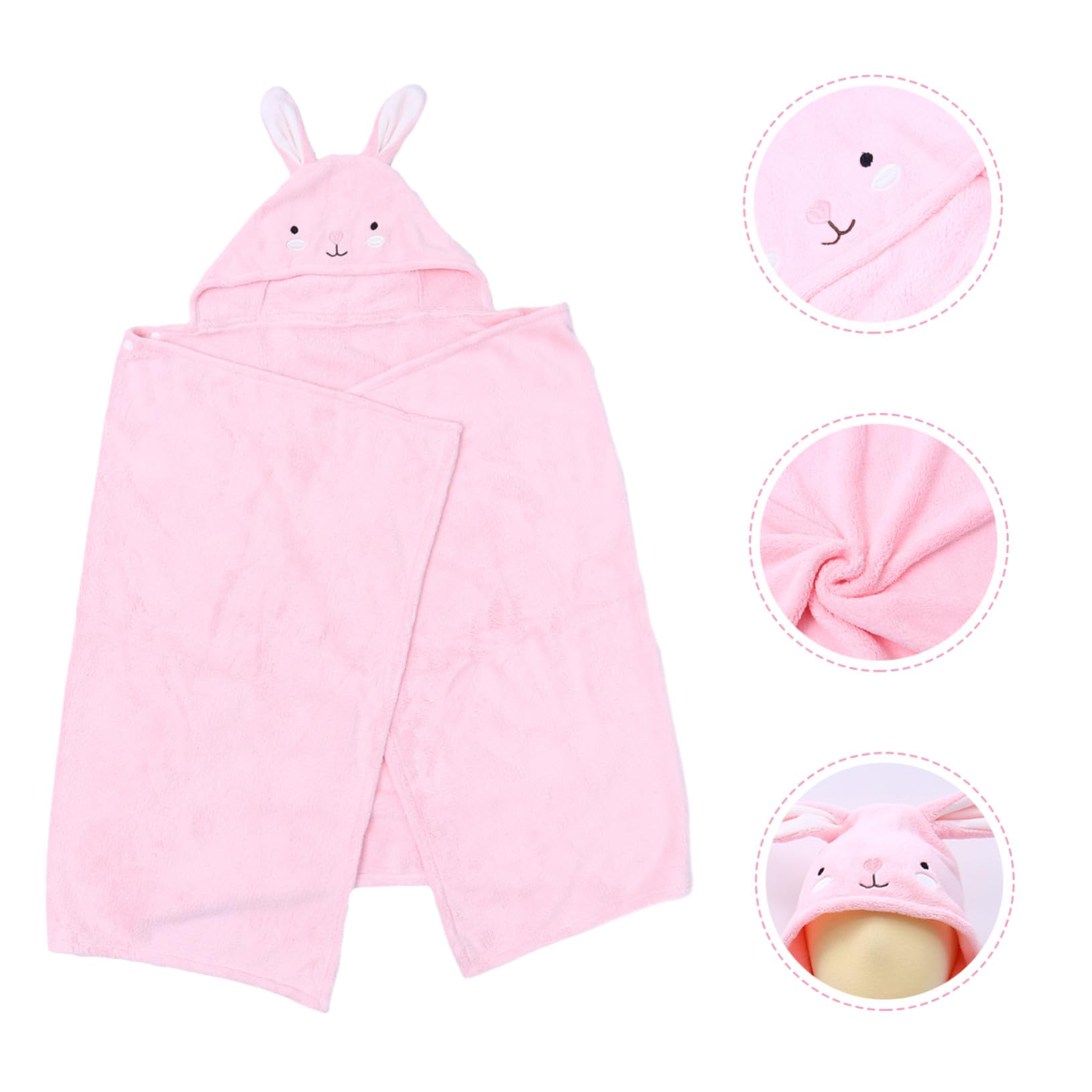 Serviette de Bain Garçon Fille à Capuche Animal Cartoon Couverture Denveloppement Garçon Fille Douce et Boulochage Confortable et Rose Lapin