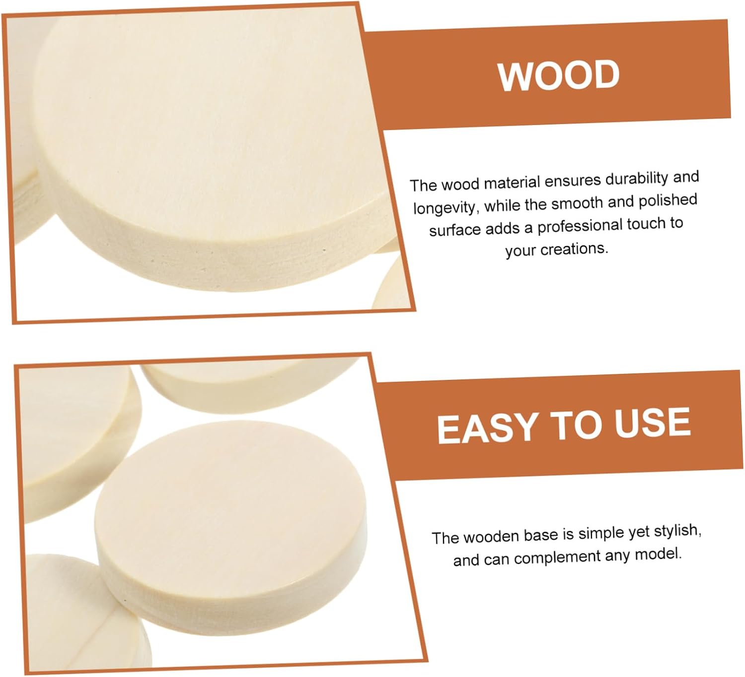 Yardwe 50pcs Wooden Base for Figures Craft Display Stands for Doll Showcases and Projects Smooth Elegant Design