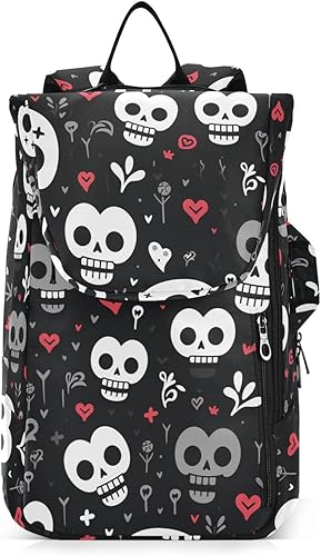 Tennis Racket Ball Backpack Water Resistant Funny Skull Heart Black 3 Rackets Badminton Bag Case for Tennis, Badminton, Pickleball bolsa para