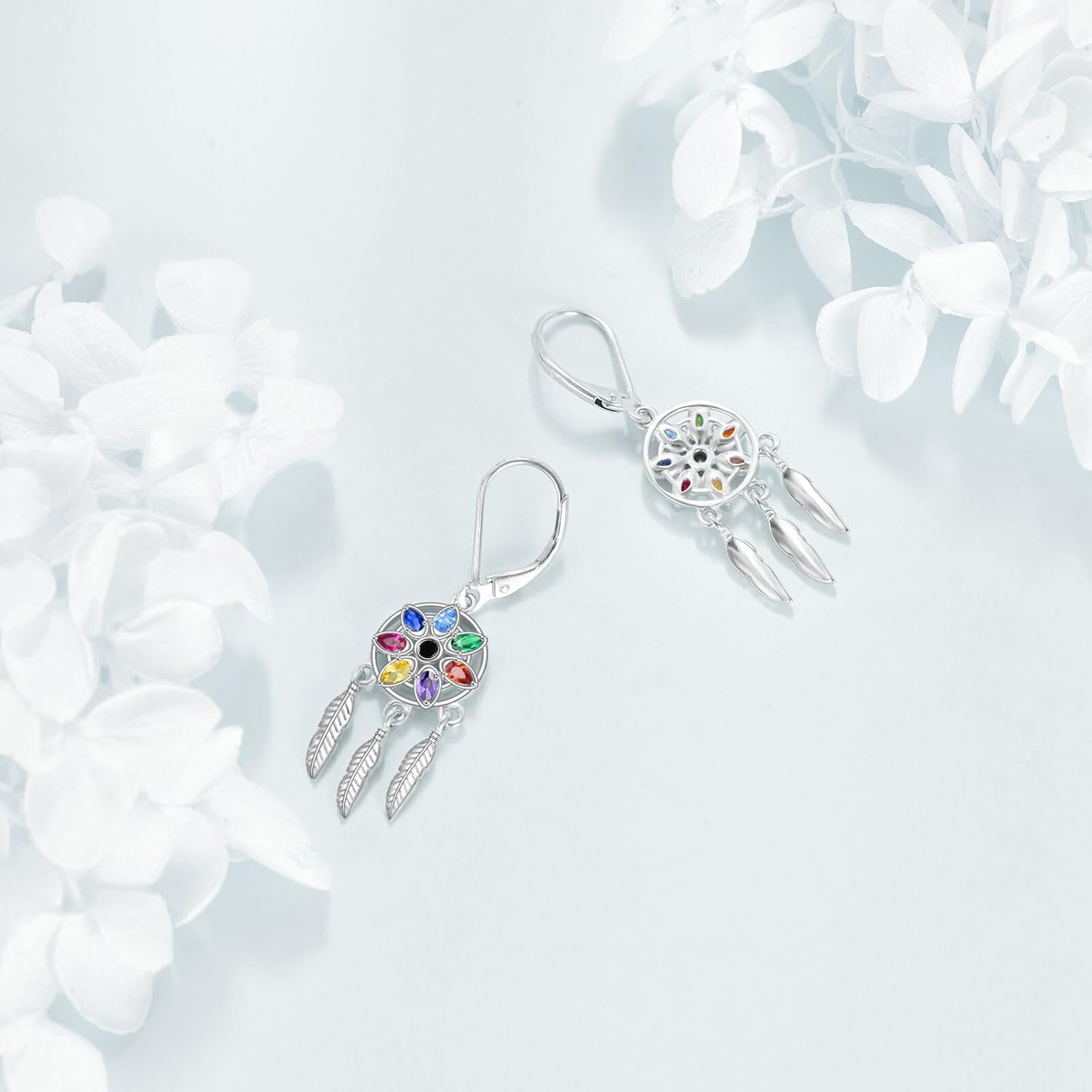 VONALA Dream Catcher Earrings 925 Sterling Silver Chakra Dreamcatcher Leverback Dangle Dangling Earrings Jewelry Gift for Women Lover Valentine's Day - Image 4