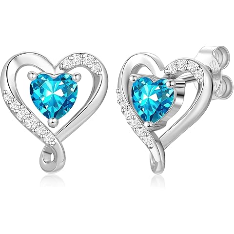 Zifeel Earrings for Women, S925 Sterling Silver Rose Gold Birthstone Heart Studs Earring for Girlfriend Wife, Anniversary Birthday Christmas Valentines Mothers Day Gifts Jewelry for Women Wife Her Mom