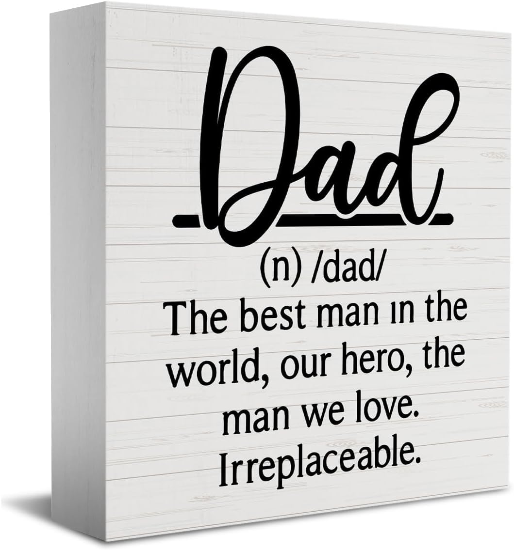 Dad Box Sign 5x5 Inch Wooden Farmhouse Desk Decor Plaque