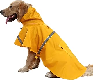 NACOCO Large Dog Raincoat Adjustable Pet Water Proof Clothes Lightweight Rain Jacket Poncho Hoodies with Strip Reflective...