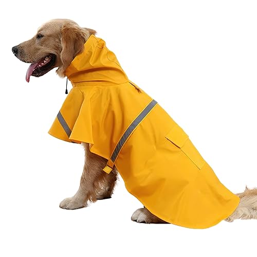 NACOCO Large Dog Raincoat Adjustable Pet Water Proof Clothes Lightweight Rain Jacket Poncho Hoodies with Strip Reflective (XL, Lake Blue) - 3X-Large (Pack of 1) Yellow