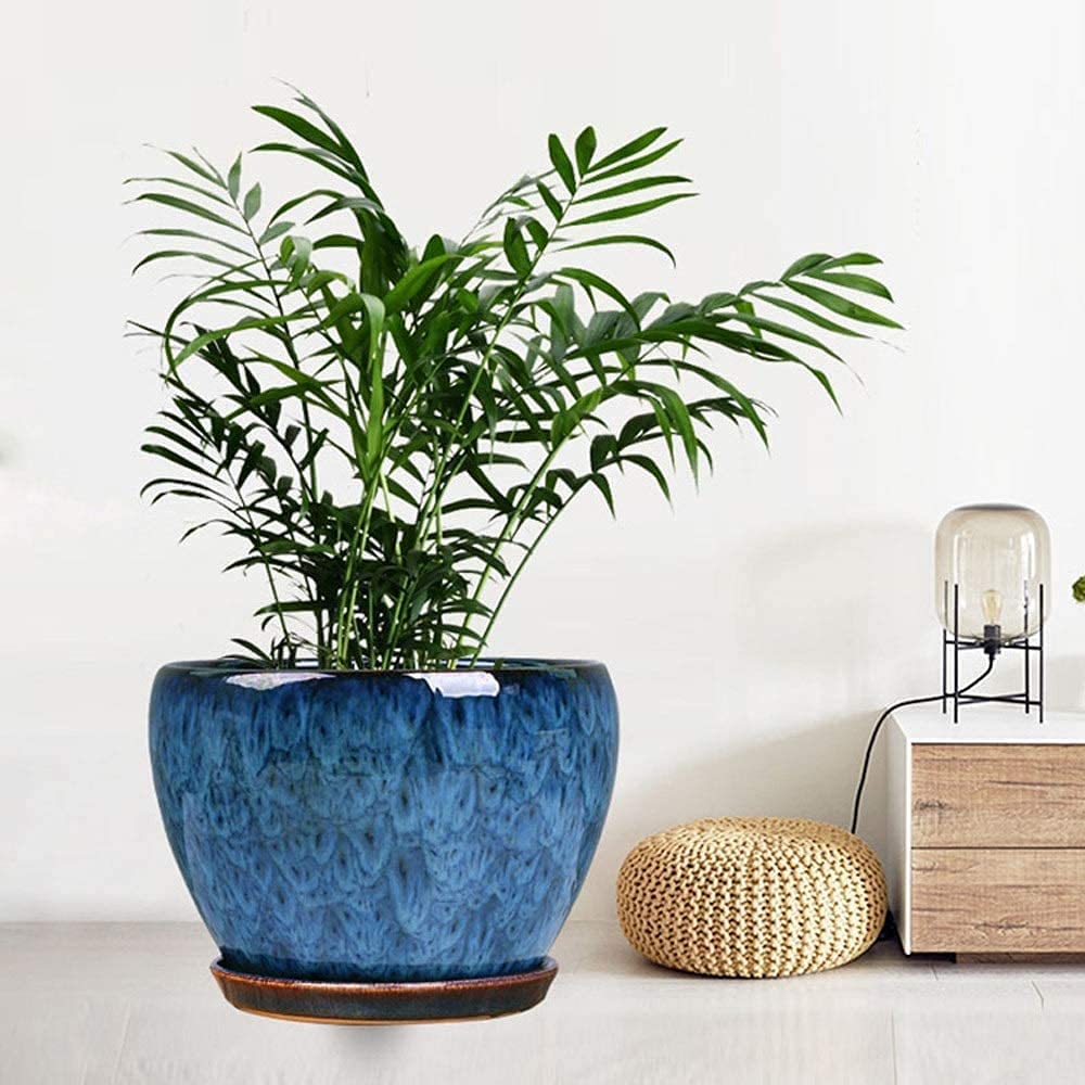 Niebieski ceramiczny przeszklony pojemnik na kwiaty DoniczkaSoczysta roślina doniczkowa Ceramiczna Bardzo duży salon Osobowość Zielona umywalka na rośliny z otworem drenażowym Doniczki Bonsai