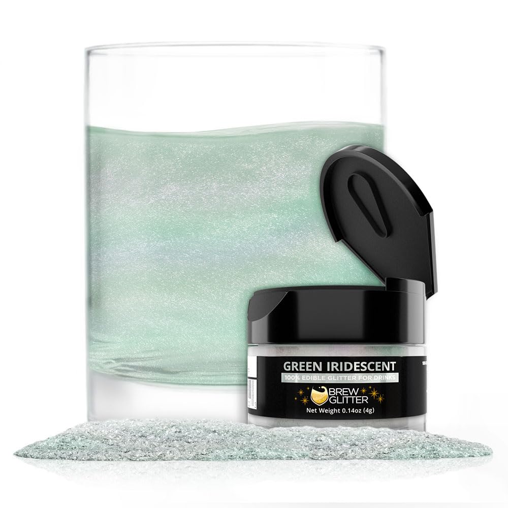 Brew Glitter (1x 4g Jar) | Edible Glitter for Drinks, Cocktails, Beer, Garnish & Beverages (Green Iridescent)