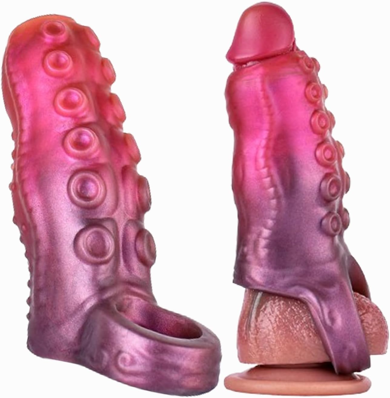 Tentacle Dildo Sleeve Realistic Penis Enlarger Sleeve Adult Sex Toy for Men, Silicone Cock Sleeve with Penis Ring Men Sex Tool, Male Penis Enlargement Sleeve Soft Penis Sheath (L)