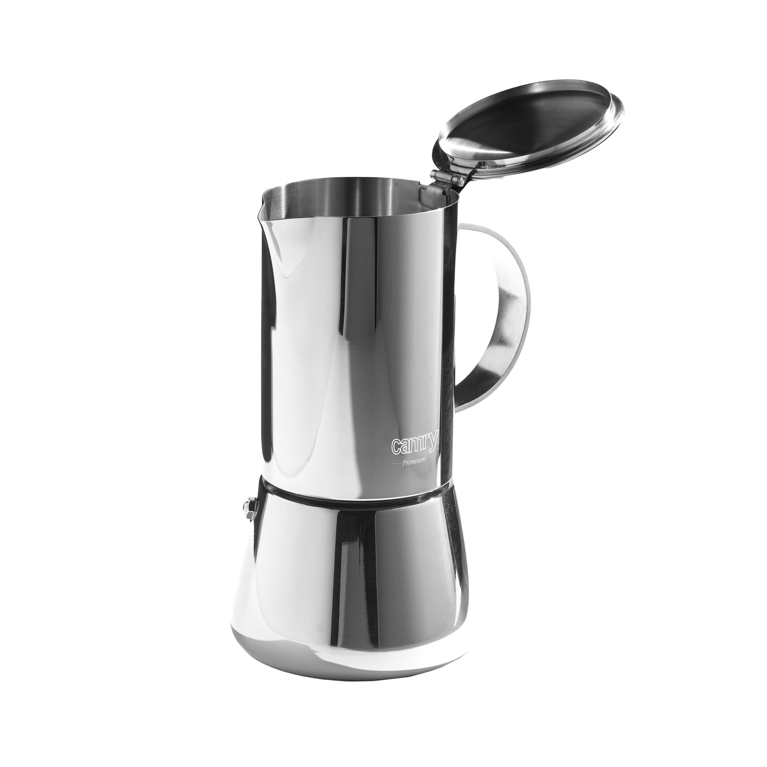 CAMRY Cafetera de inducción de acero inoxidable para 6 tazas, cafetera de inducción Moka Pot de 350 ml, cafetera clásica para espresso aromático, apta para todo tipo de fuegos