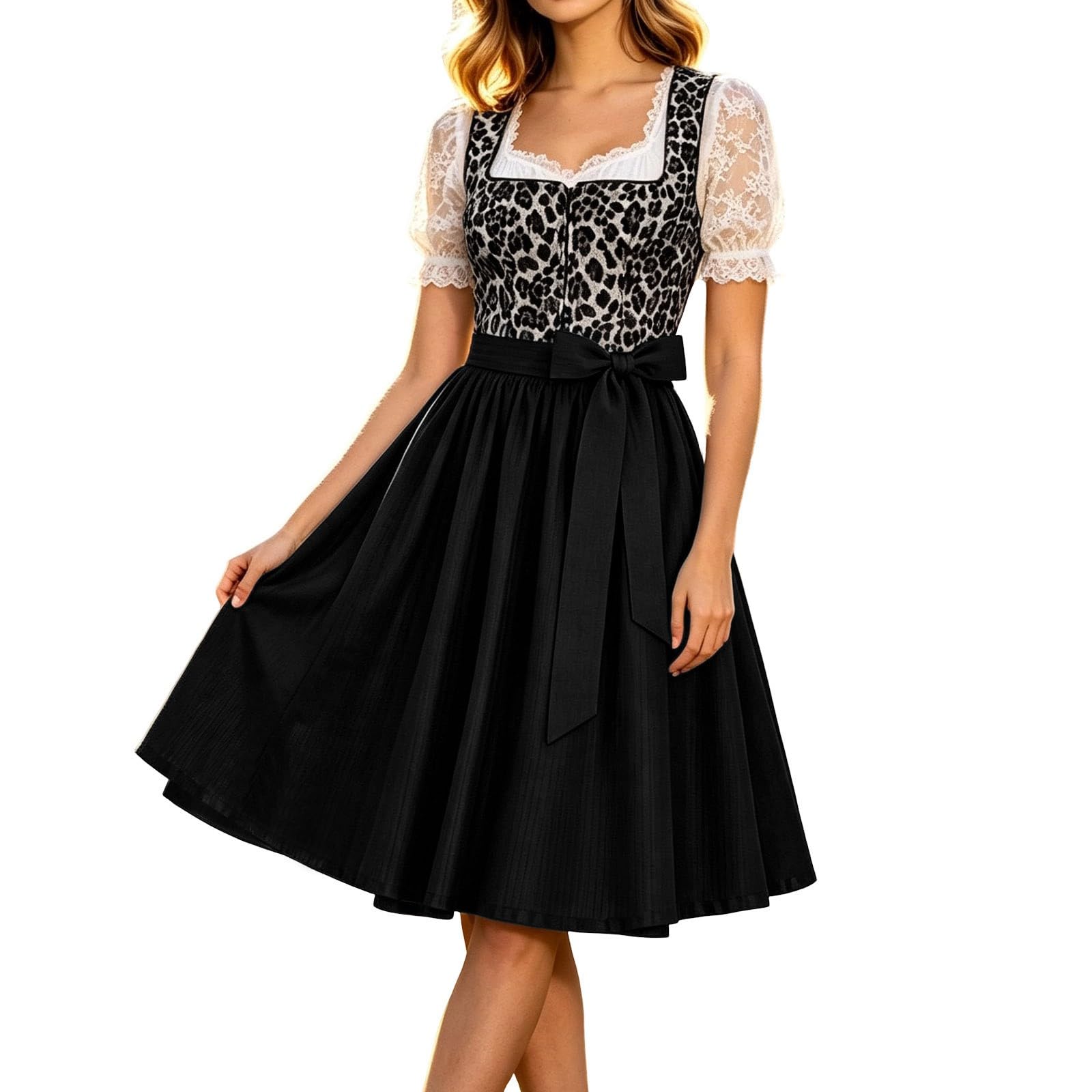 SKFLABOOF Dirndl Grosse Grössen Oktoberfest Damen Outfit Dindl Midi Für Schürze 'Dirndl Dirndlkleid Lang Dirnd Samtdirndl Beige Trachtenkleid Drindl Langes Mit Bluse Und Samt Wiesn