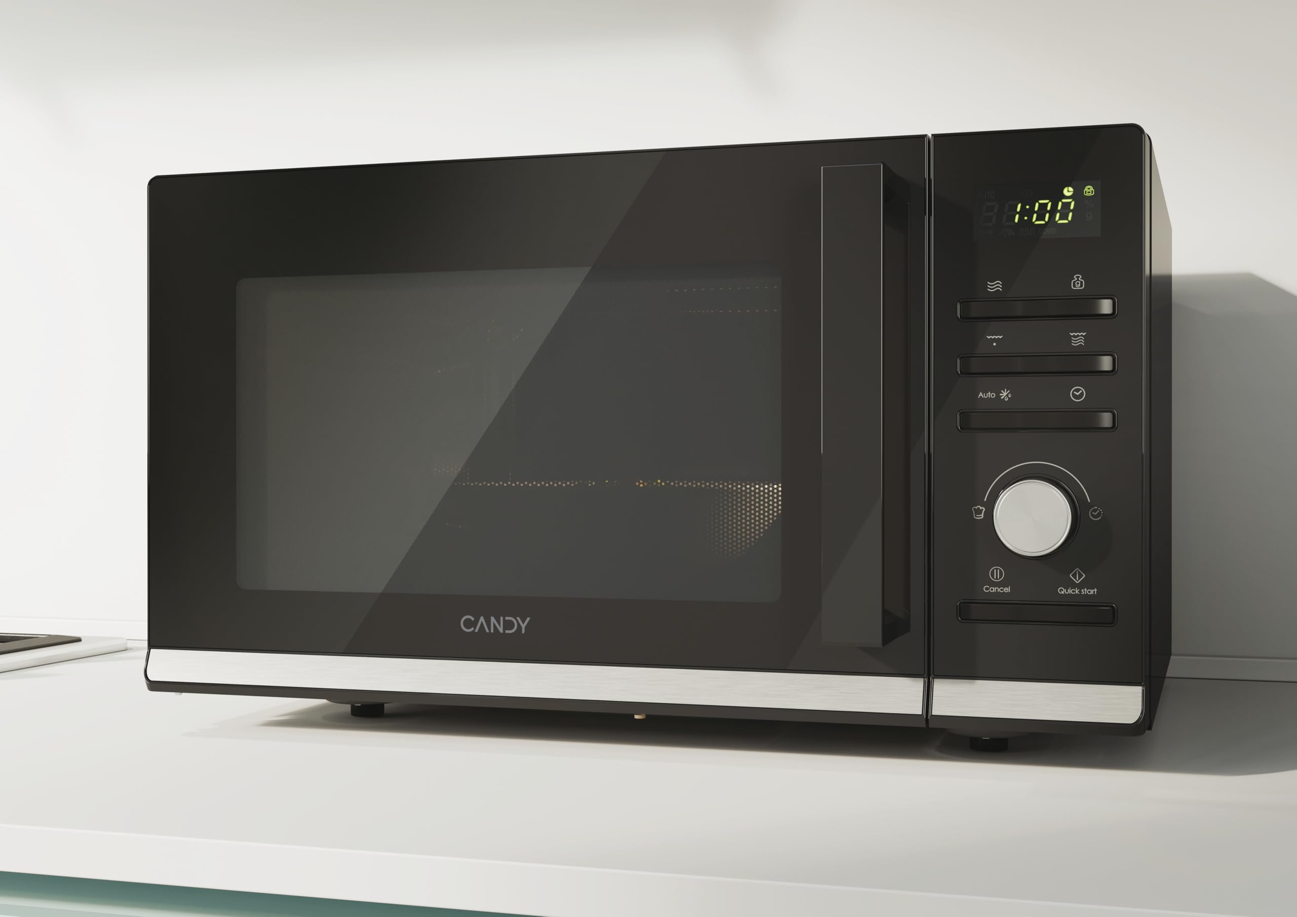 Candy Moderna Forno a Microonde con Grill, 25 Litri, 900W, 40 Programmi, 6 Livelli di Potenza, Funzioni Defrost e Autoclean, App hOn, Libera Installazione, 48,3 x 42 x 28,1 cm, Nero - CMGA25TNDB