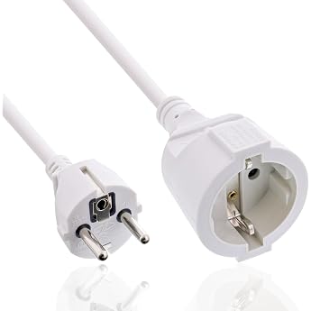 Inline Protective Contact Extension Cable CEE 7/7 Male / Female 1 m White