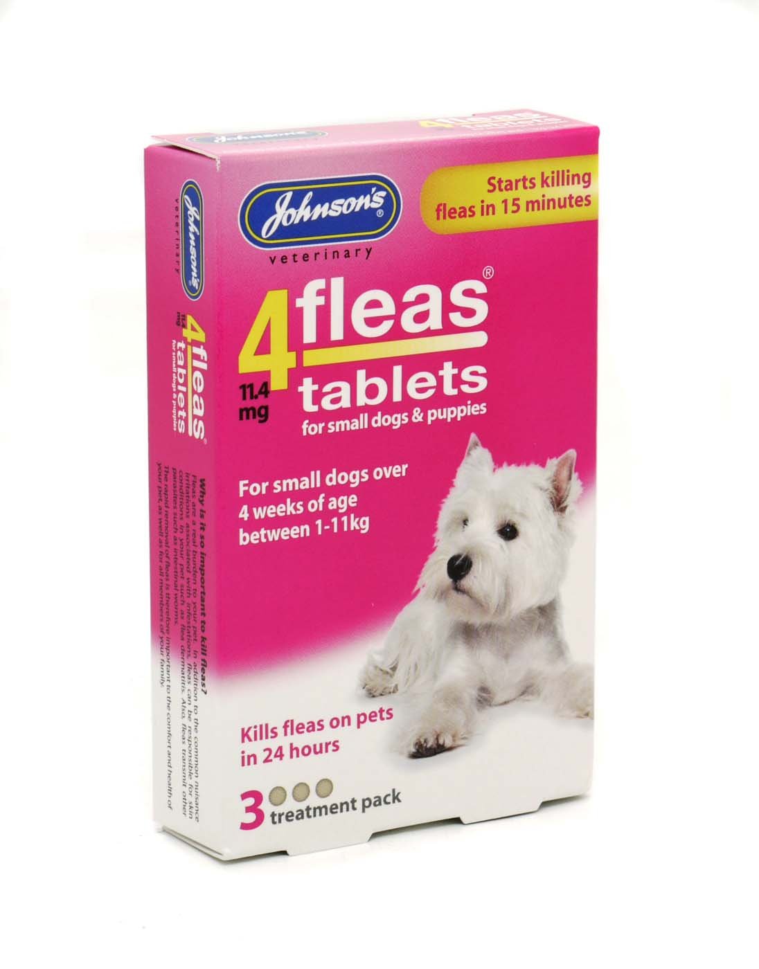Johnsons 4 Fleas Tablets for Small Dogs & Puppies x 3 Tablets 30g - Bulk Deal of 6x