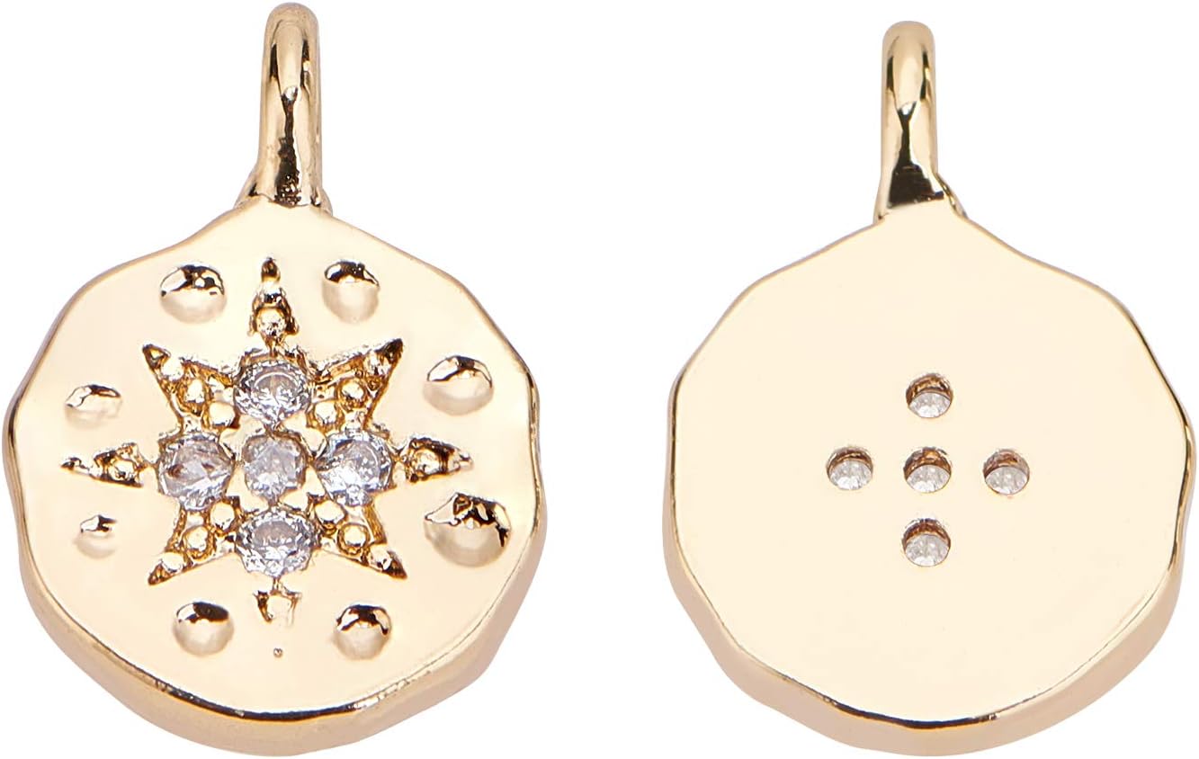 BENECREAT 10pcs Gold Brass Micro Pave Cubic Zirconia Charms 18K Gold Plated Flat Round Pendants (10.5x8x2mm) for Earrings Bracelet Necklace Jewelry Making