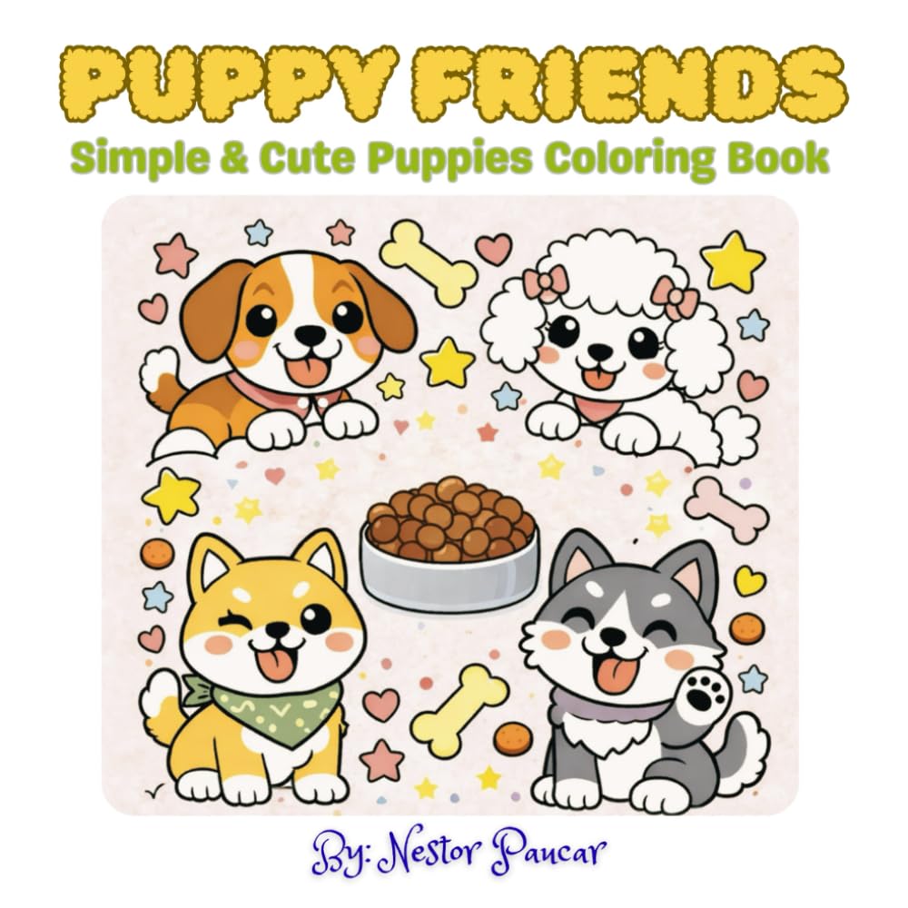 Puppy Friends: Simple & Cute Puppies Coloring Book
