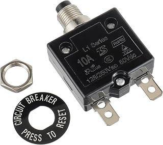 HUWREW 10 Amp Push Button Circuit Breaker 125-250V AC 50V DC L1 Series Manual Reset Thermal Circuit Breaker 10A Thermal Overload Protector